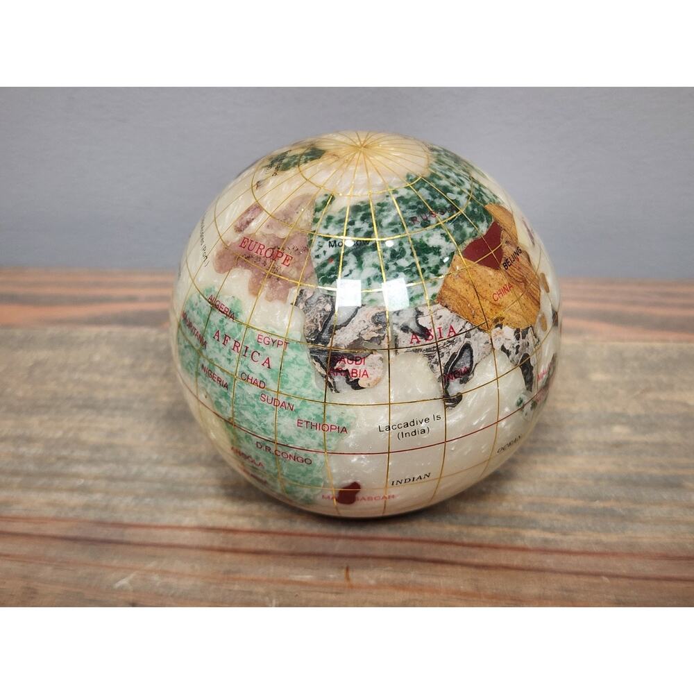 Vintage Alexander Kalifano Mother of Pearl & Gemstone Globe Paperweight